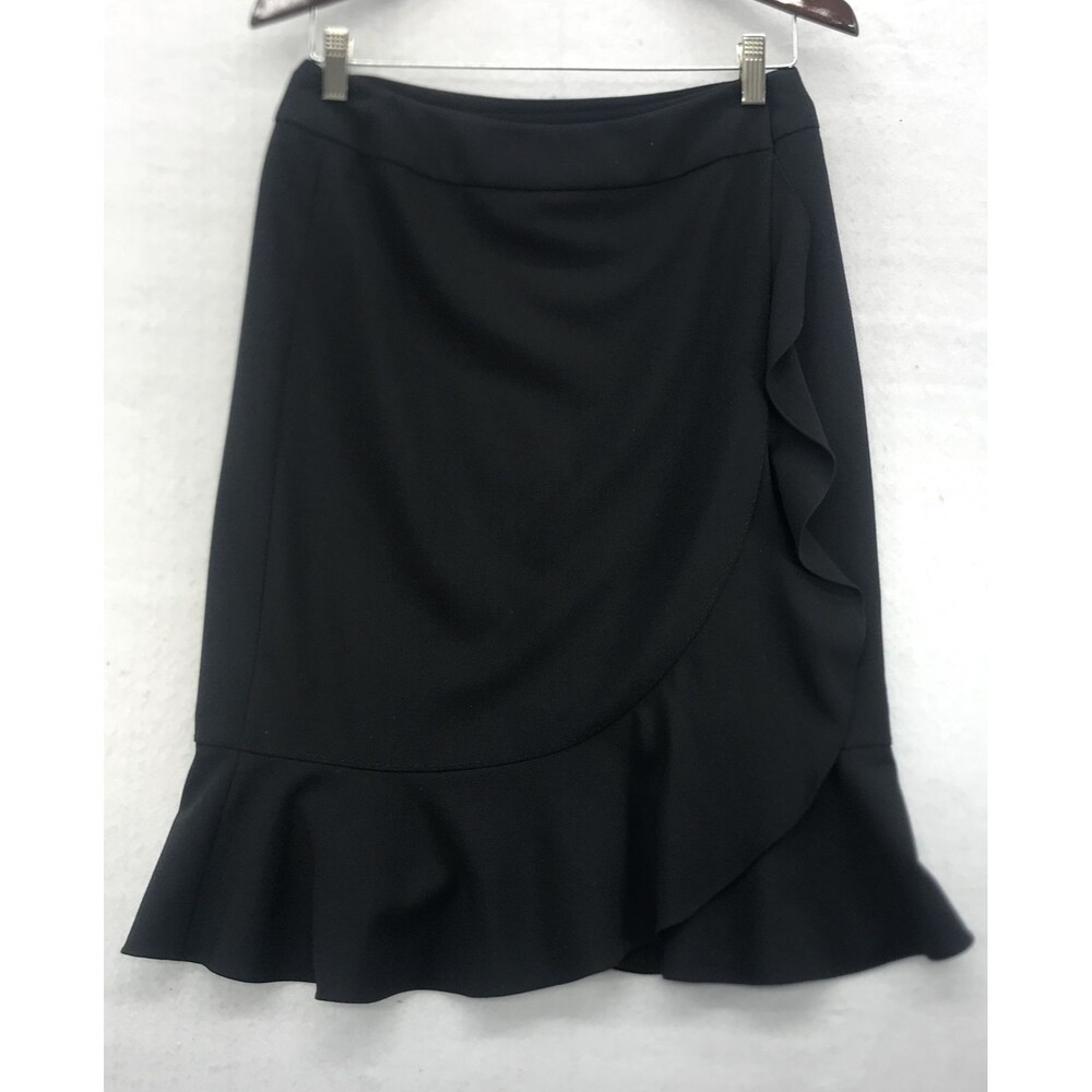 Anne Klein Skirt Womens Size 6 Black Wrap Ruffle Lined Career Office Business